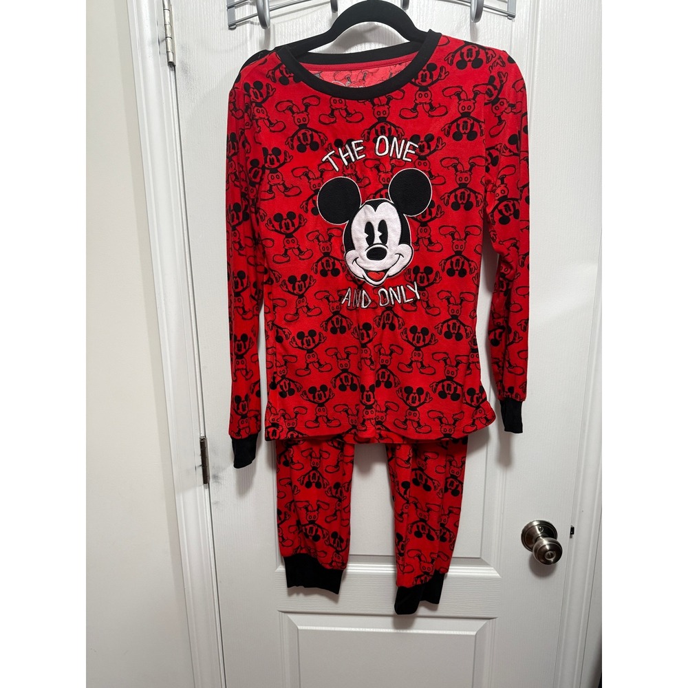 Disney Mickey Mouse Red Pajama Set Sleepwear Top Pants Womens S cozy soft